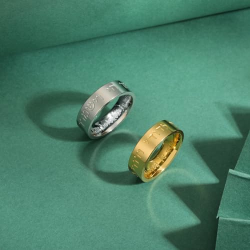 TEAMER Hebrew Song of Solomon Ring Stainless Steel Jewish Kabbalah Blessing Ring Religious Amulet Jewelry for Women Men - color: Silver