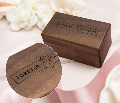 Engraved Walnut Quad Ring Box: "Forever & Always" Wood Ring Holder Case - color: Forever & Always