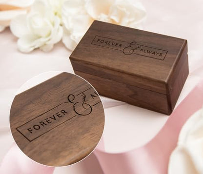 Engraved Walnut Quad Ring Box: "Forever & Always" Wood Ring Holder Case - color: Forever & Always