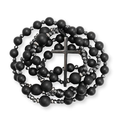 Nazareth Store Jasper Rosary Necklace – Catholic Handmade Rosary with Stone Beads, Hematite Spacers, and Black Alloy Cross – Durable Prayer Beads for Men and Women - color: Black onyx
