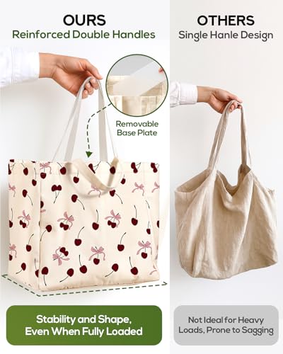 Miss Adola Extra Large Canvas Grocery Tote Bag - color: Cherry Bow
