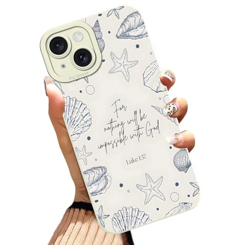 Summer Beach Shells Phone Case for iPhone 15 Case Christian Bible Verses Pattern Shockproof Soft Protective for Women Men Phone Cover Funda for iPhone 15 6.1 Inch - color: Summer, size: for iPhone 15