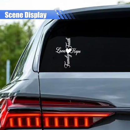 Faith Hope Love Family Car Sticker Decal, Waterproof Heart Vinyl Auto Bumper Decal Decoration, Religious Cross Vehicle Window Sticker Accessories for Sedan, SUV, Truck, Laptop(2PCS) - size: 2PCS