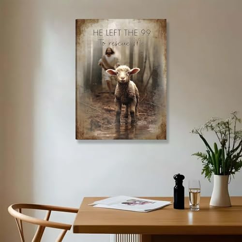Framed-Jesus Saves the Lost Lambs Canvas Wall Art,16x24in - color: Jesus Lamb, size: 24"L x 16"W