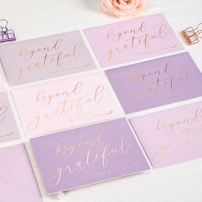 Crisky 4x6 50 pcs Lavender Shade Beyond Grateful Thank You Cards With Envelopes & Stickers Simple Chic Elegant Greeting Cards Perfect for Wedding/Business/Birthday/Graduation - style: Lavender