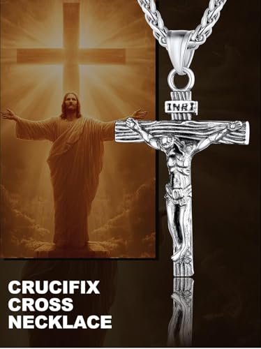 U7 Crucifix Cross Necklace for Men,with 18"-26" Chain - color: 02.Silver
