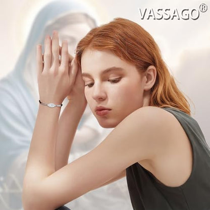 VASSAGO Virgin Mary Bracelet for Women Men Double-Sided Virgen de Guadalupe Rosary Bracelet Medal Handmade Braided Rope Catholic Christian Religious Jewelry Gift - color: silver-black string
