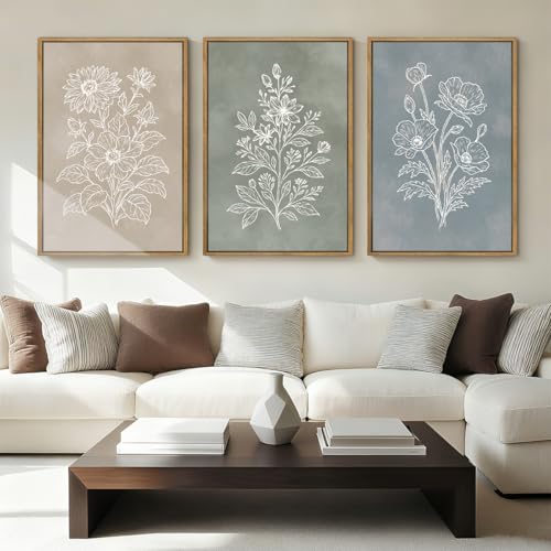 Anyzal Large Boho Botanical Framed Wall Art 16x24 Inch Minimalist Floral Canvas Wall Decor Farmhouse Plant Art Prints for Living Room Bedroom Dining Room Set of 3 - color: Botanical, size: 24"L x 16"W