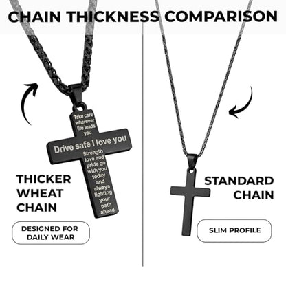 Cross Pendant for Car Rearview Mirror Hanging, Stainless Steel Cross with Drive Safe Message, Meaningful Car Charm Gift for Drivers and Loved Ones (Black) - color: Black