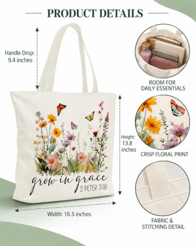 Christian Gifts Canvas Tote Bag Aesthetic for Women - style: Grow in Grace