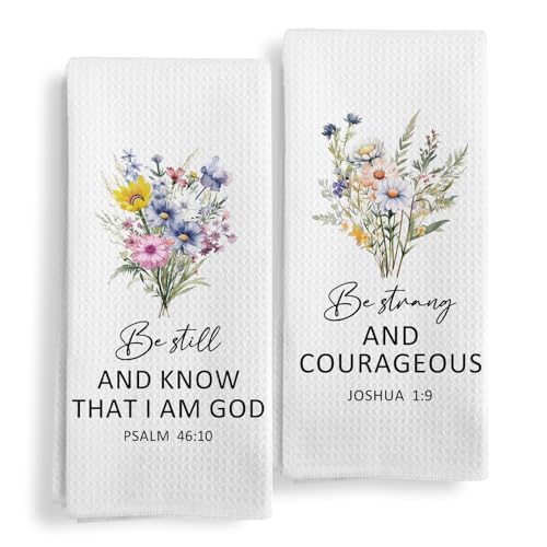 Christian Religious Gifts for Women, Christian Floral Kitchen Towels Set, Religious Scripture Bible Verse Kitchen Tea Towels Decorative Set, Bible Scripture Hand Dish Towels 16x24 in - color: Bible 2