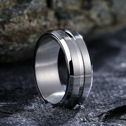 King Will 316L Stainless Steel Spinner Ring for Men Women Size 4-16 - color: D-Grooved Silver