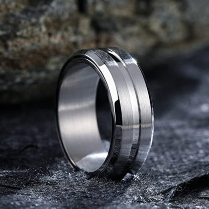 King Will 316L Stainless Steel Spinner Ring for Men Women Size 4-16 - color: D-Grooved Silver