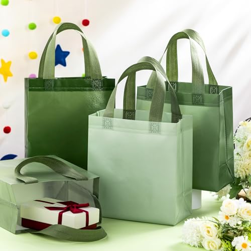 Sweetude 16 Pcs Sage Green Gift Bags, Reusable Non Woven Tote with Handles - color: Sage Green