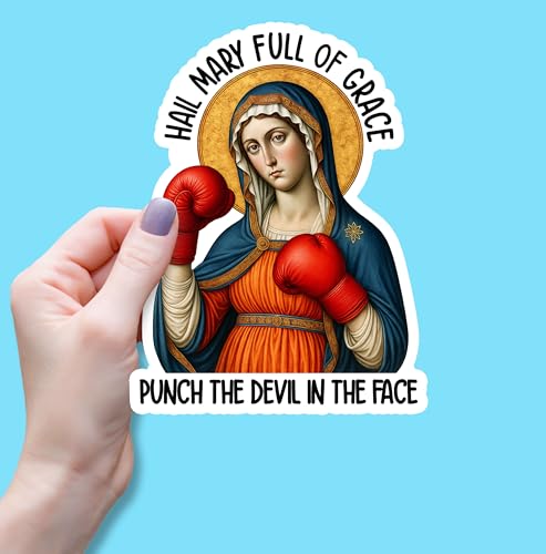 (3PCS) Hail Mary Full of Grace Punch The Devil in The Face Sticker Catholic Meme,Christian Faith Religious Bible Verse, Books Laptops Phone Water Bottles Tumbler Cup Kindle 3x2.1 Inch