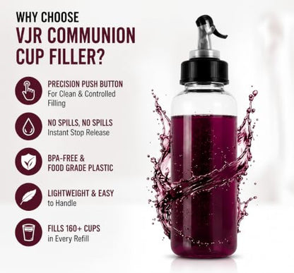 Church Communion Bundle, 40-Cup Silver Stainless Steel Communion Tray with Lid and 33 Oz Push-Button Cup Filler Dispenser, Reusable Serving Set for Church Wine or Juice