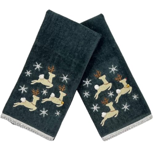 Christmas Grey Guest Hand Bathroom Towels, Elegant Winter Reindeer, 16x26" - color: Dancing Reindeer