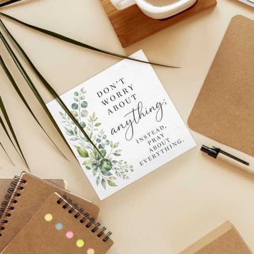 Inspirational Christian Religious Wood Box Sign Desk Decor 5X5 - color: Pray Everything