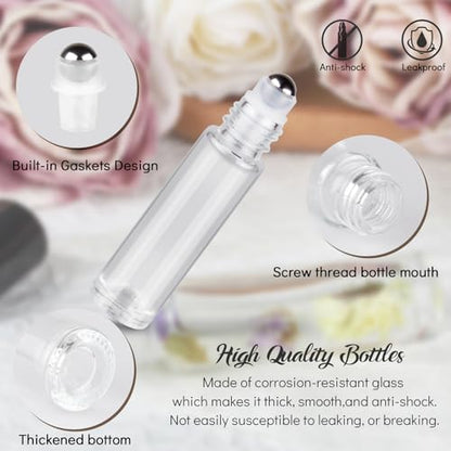 10ml Roller Bottles for Essential Oils, 24Pack Glass Roll on Bottles - color: Clear