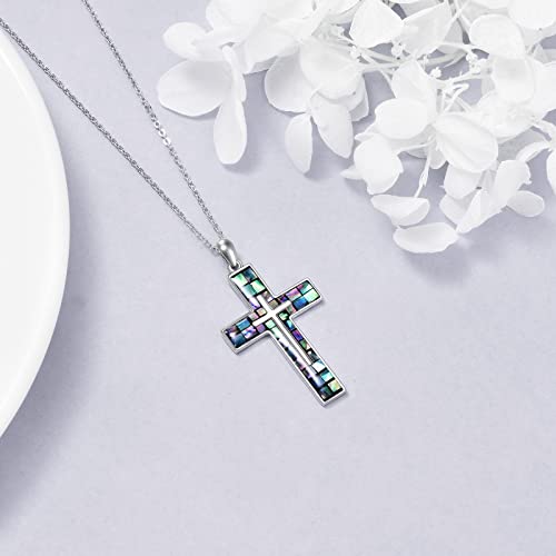 YFN Cross Necklace Sterling Silver Religious Cross Pendant Jewelry Christian Gifts for Women Men - style: A. Abalone Shell