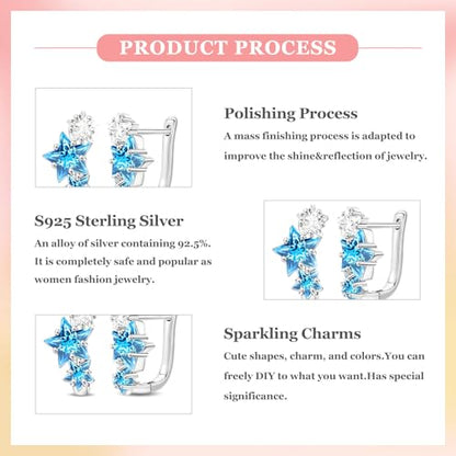 925 Sterling Silver Cute Animal Unique Huggie Hoop Earrings for Women - color: Blue Star Stacked