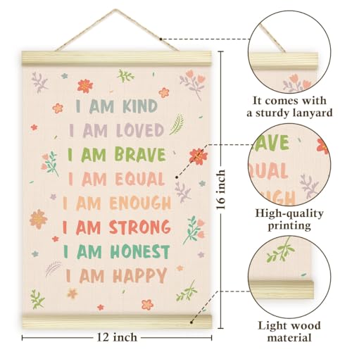 LWBEO Positive Affirmations Poster Hanger Frame, Motivational Wooden Canvas Art Print, Positive Wall Art for Toddler Baby Girls Room Bedroom Dorm Playroom Decor 12x16in -11 - color: Positive Affirmations