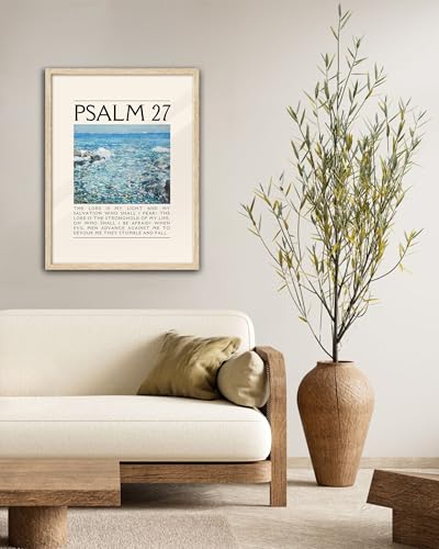 EcoHest 12x16 in Psalm 27 Ocean Framed Bible Verse Christian Wall Art - color: Framed Psalm 27, size: 16"L x 12"W