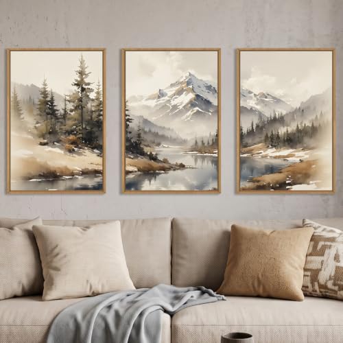 Boho Misty Mountain Watercolor Framed Canvas Wall Art Set-16"x24"x3 - color: Misty Mountain Wall Art, size: 16"L x 24"W