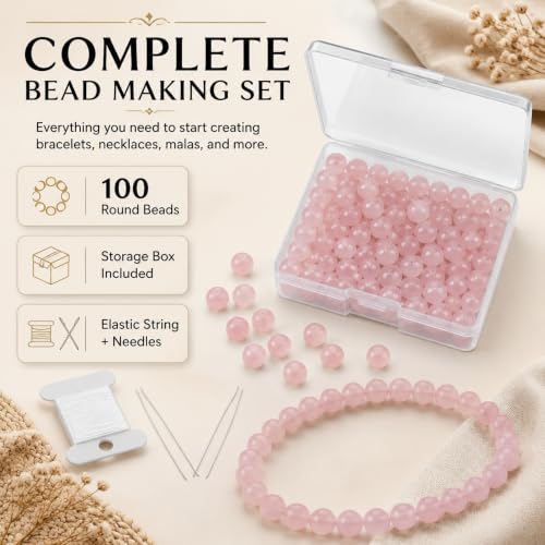 Cherry Tree Collection 100PCS 6mm Rose Quartz Round Bead Craft Kit - color: rose quartz, size: 6mm