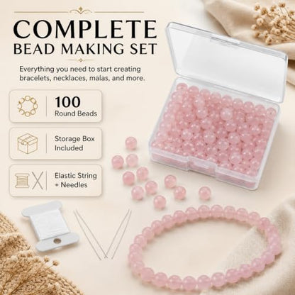 Cherry Tree Collection 100PCS 6mm Rose Quartz Round Bead Craft Kit - color: rose quartz, size: 6mm