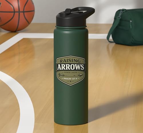 Raising Arrows Since 2026 Psalm 127:4 Faith Family Dad Stainless Steel Insulated Water Bottle - color: Dark Green