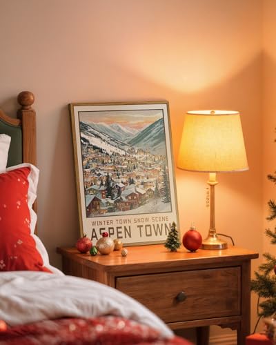 WHASAYART Winter Aspen Town Snow Scene Art Framed Canvas Christmas Wall Art - color: Aspen Town