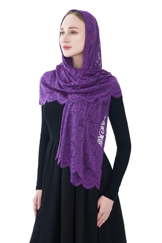 Wgior Rectangular Chapel Veil Scarf Catholic Church Veils Mantilla Wrap Shawl Mass Head Covering - color: Purple