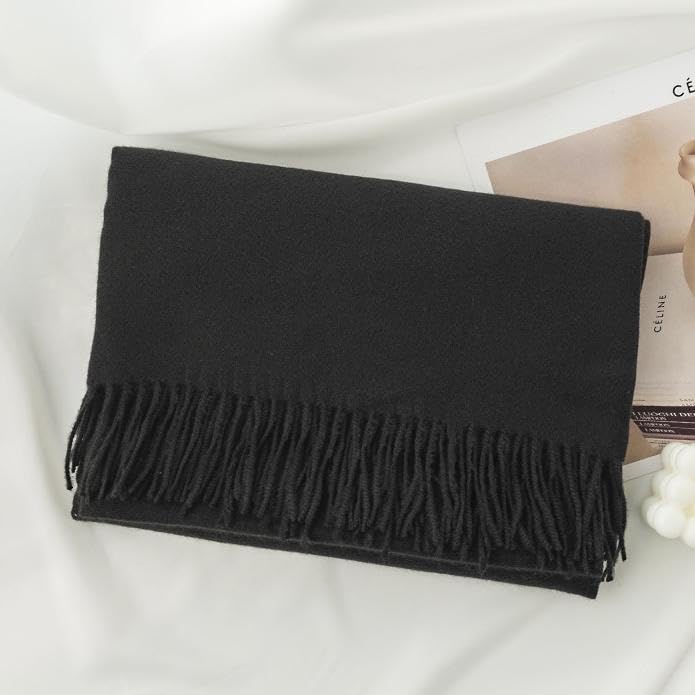 Fall Winter Plaid Scarf for Women Soft Tassel Scarves Oversized Shawl Wraps - color: Black