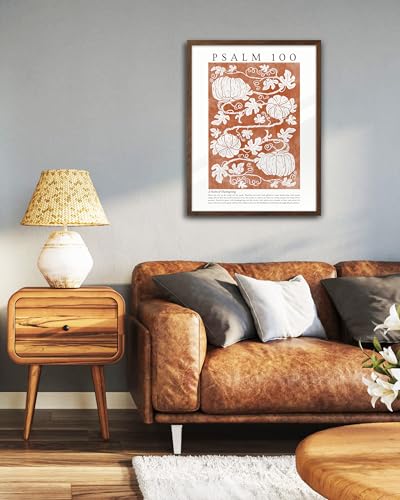 EcoHest 12x16in Psalm 100 Pumpkin Thanksgiving Botanical Christian Wall Art - color: Walnut Framed Pumpkins, size: 16"L x 12"W