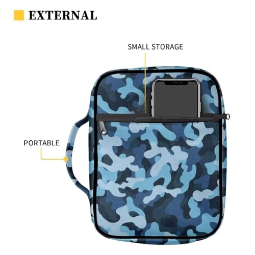 Coldinair Blue Camo Bible Cover for Kids Teen Men Church Bible Protective Book Case with Pen Slot Handle & Zippered Pocket Travel Christian Bible Accessories - color: Blue Camo-1