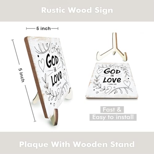 Bible Verse Christian Desk Decor Rustic Wood Sign, Faith Religious Scripture Quote Decorative Desk Accessories for Home Living Room Bedroom Decor Office Accessories God Corner Table Wooden Sign