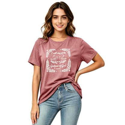 Christian Shirts for Women Religious Bible Verse Faith Tee - color: Pink, size: Medium