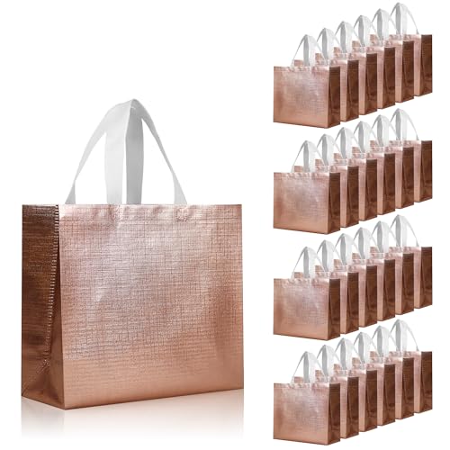cabzymx Rose Gold Reusable Gift Bags with Metallic Design, 25 Pcs Non-woven Gift Bag Bulk with Handles, 12.6x4.7x11 In Party Bags for Wrapping Gifts, Birthday, Wedding, Parties, Graduation - color: Rose Gold, size: 1 Count (Pack of 25)