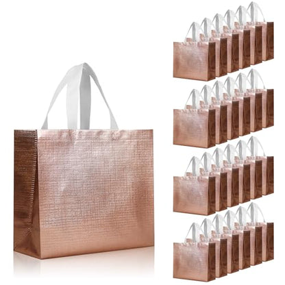 cabzymx Rose Gold Reusable Gift Bags with Metallic Design, 25 Pcs Non-woven Gift Bag Bulk with Handles, 12.6x4.7x11 In Party Bags for Wrapping Gifts, Birthday, Wedding, Parties, Graduation - color: Rose Gold, size: 1 Count (Pack of 25)