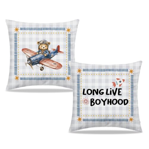Dibor Long Live Boyhood Boy Nursery Throw Pillow Covers 18x18 Set of 2 - color: Boyhood