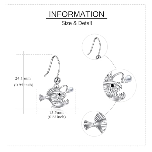 Crab/Mushroom/Lobster/Bat/Angler Fish/Tiger/Elephant/Jellyfish/Flamingo/Scorpion Earrings Dangling Sterling Silver Created Blue Opal Earrings Jewelry Gifts for Women Girls… - style: Angler Fish