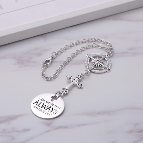 2 Pack Cross Car Charms, 'I Am with You Always' Matthew 28:20, Guardian Angel Rear View Mirror Decor, Religious Gift for Women Men, Christian Faith Based Car Accessory
