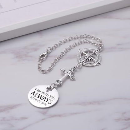 2 Pack Cross Car Charms, 'I Am with You Always' Matthew 28:20, Guardian Angel Rear View Mirror Decor, Religious Gift for Women Men, Christian Faith Based Car Accessory