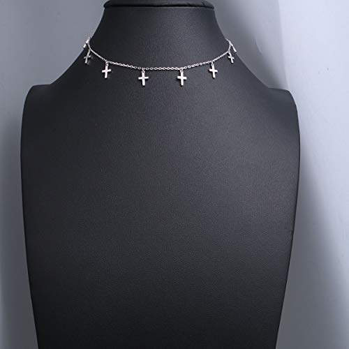 DAOCHONG Women S925 Sterling Silver Disc Statement Choker Necklace - style: Cross 1