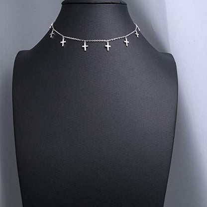 DAOCHONG Women S925 Sterling Silver Disc Statement Choker Necklace - style: Cross 1