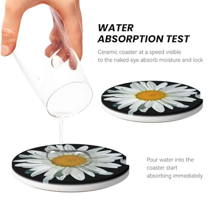 Daisy Flower Car Cup Holder Coasters 2 Pack 2.63" for Women - color: Clear