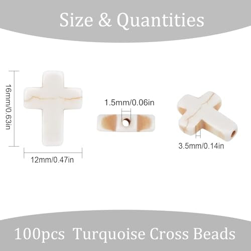 100Pcs White Turquoise Cross Gemstone Loose Spacer Beads for Jewelry Making - color: White Cross 12x16mm
