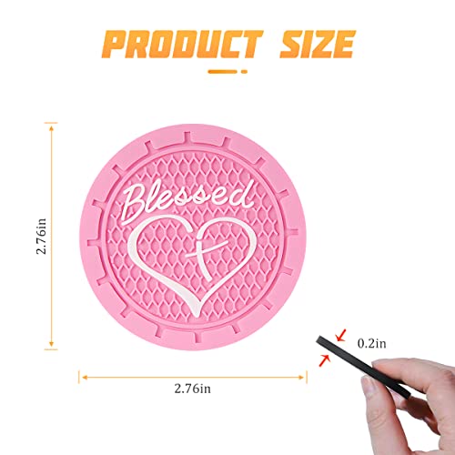 AICEL 4 Pack Car Cup Coasters, 2.75 Inch Soft PVC Car Cup Holder Insert Coaster, Blessed Cross and Heart Christian Anti Slip Shockproof Drink Mat, Universal Vehicle Interior Accessories (Pink) - color: Pink