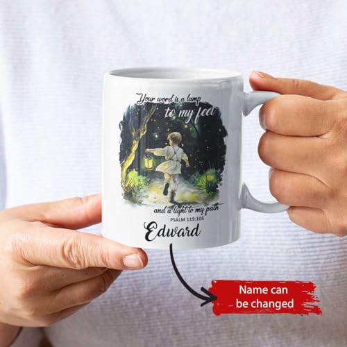 Boy Holding Lantern Cup, Custom Name Christian Mug, Religious Coffee Cup 11oz 15oz, Personalized Bible Accent Mug, Gift For Kids, Customized Christian Ceramic Cup, Motivational Religious Mug - color: XUA-624-2335-A Boy Holding A Lantern